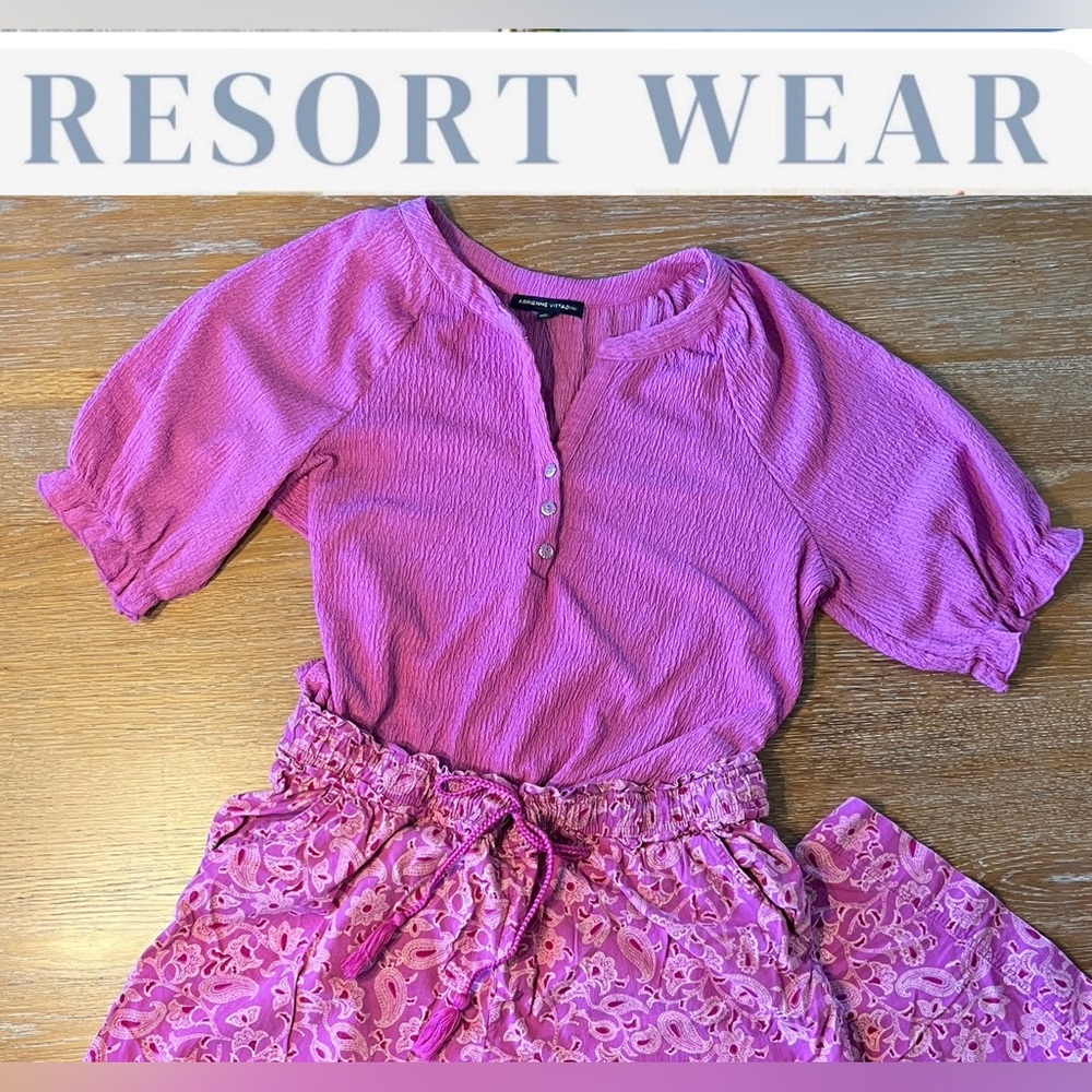 2pc Set -V Neck Henley and Floral wide leg pant Set